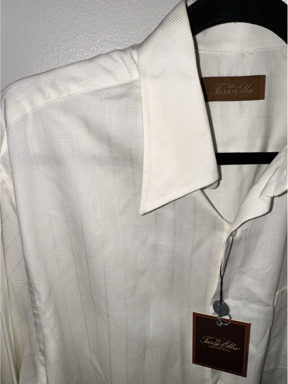 Tasso Ella,Mens Off White Dress shirt Size Large, Herringbone Pattern - Picture 2 of 7